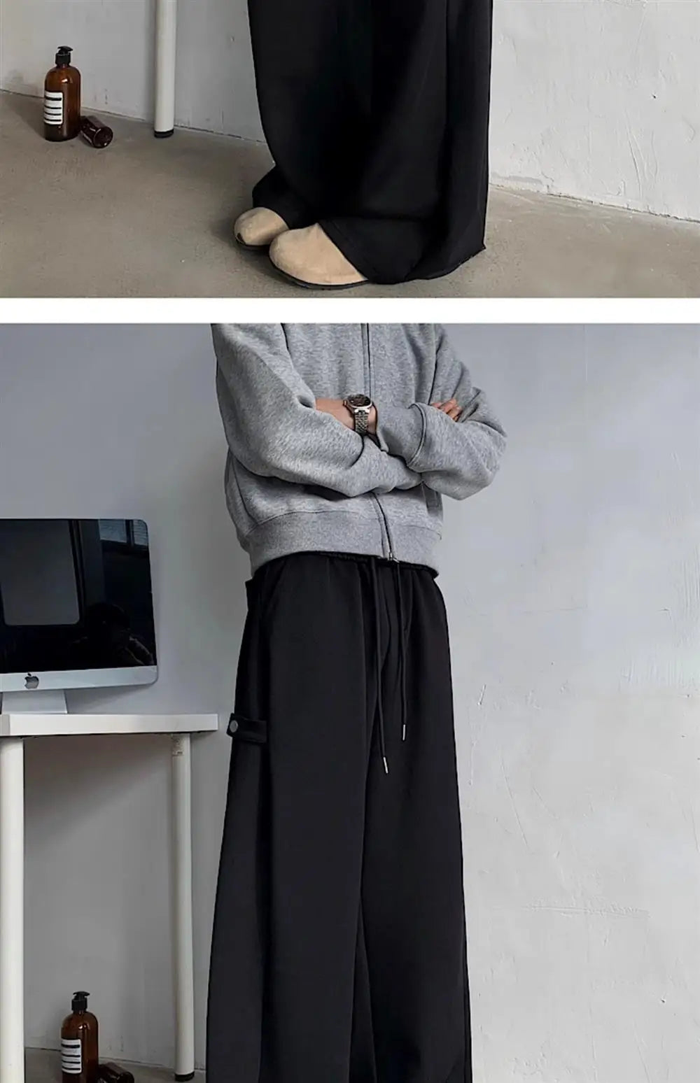 ey Deconstructed Spor Men's Sweatpants Casual Loose Wide Leg Long Trousers American Street Sle Autumn Winter Heavyweight