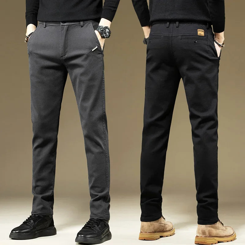 KUBRO Men's Pants Casual Cotton Solid Color Spring Autumn Straight Business Work Pants High Quality Fashion Black Grey Trousers