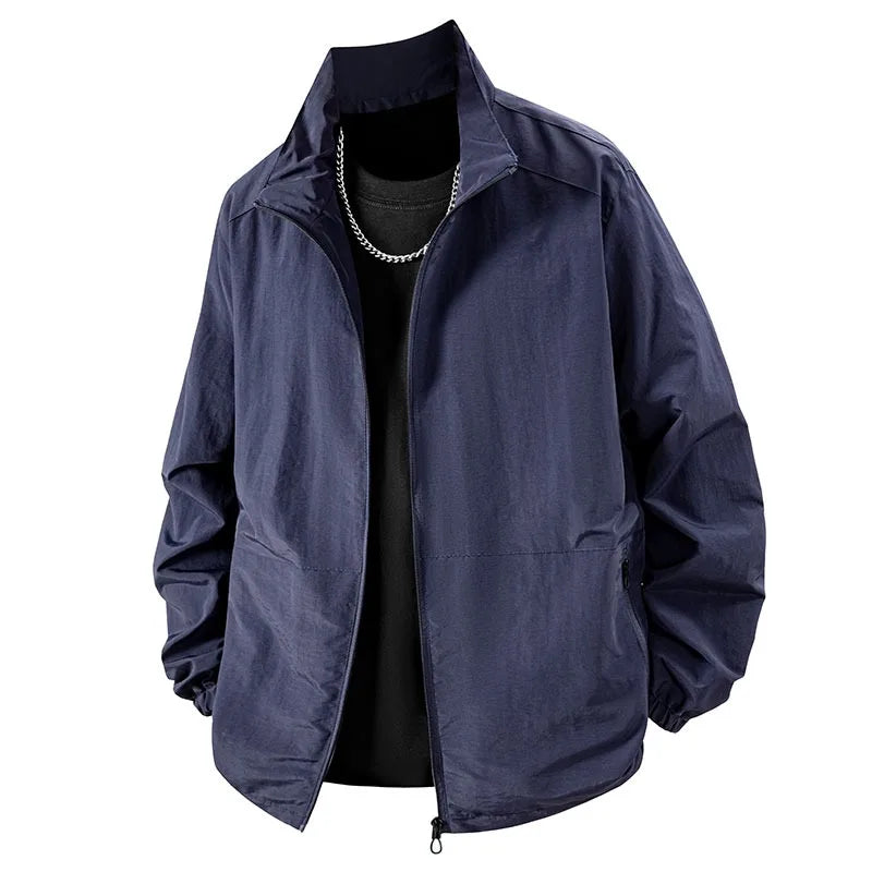 Men's Jacket Full Zip Up Work Jackets Stand Collar Casual Windbreaker Lightweight Long Sleeve Coats Outdoor Zip Up Streetwear