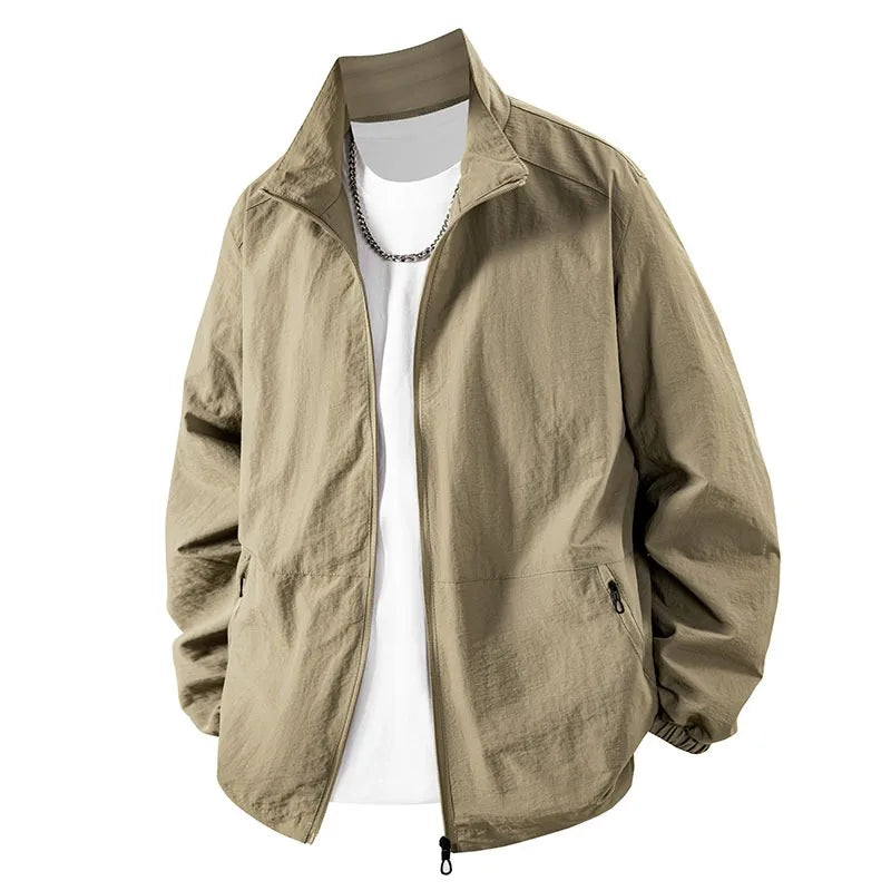 Men's Jacket Full Zip Up Work Jackets Stand Collar Casual Windbreaker Lightweight Long Sleeve Coats Outdoor Zip Up Streetwear
