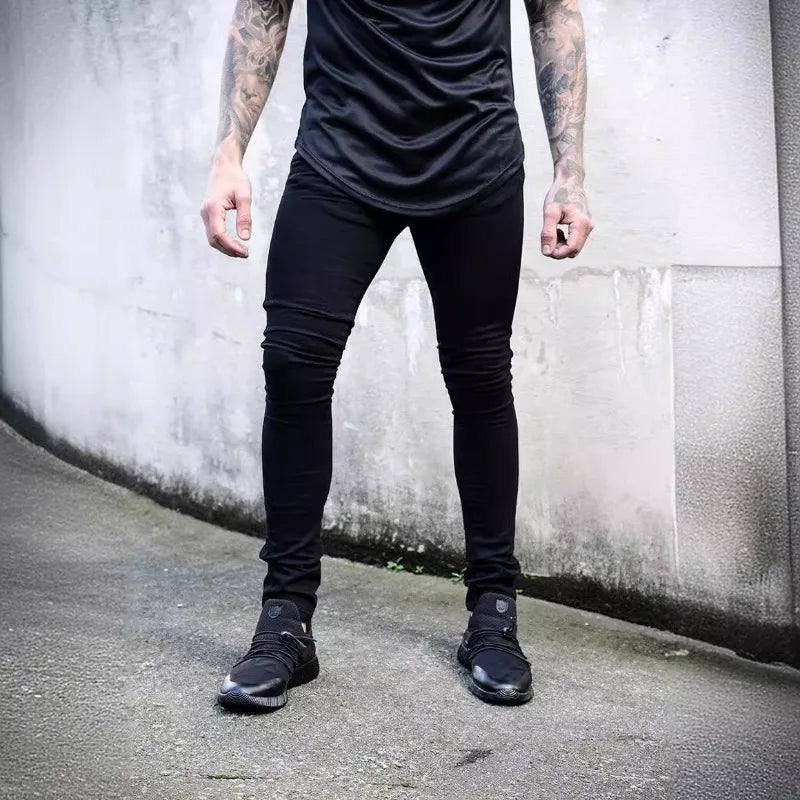 Casual Men's Jeans Pencil Pants Streetwear Skinny Denim Full Length Slim Trousers Slight Strech Europe America Distressed Jeans
