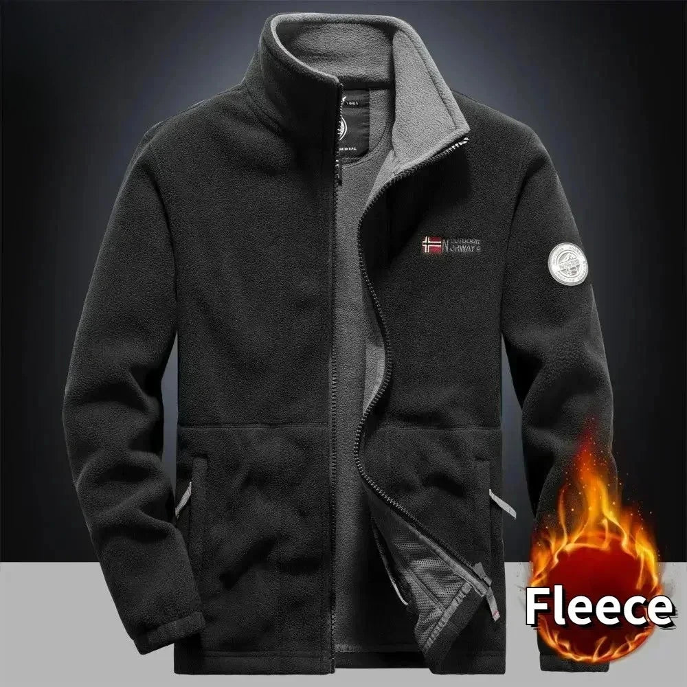 Winter Warm Fleece Jacket Men's Climbing Double Thickened Pocket Jacket Outdoor High Collar Windproof Ski Sweatshirt Coat Men