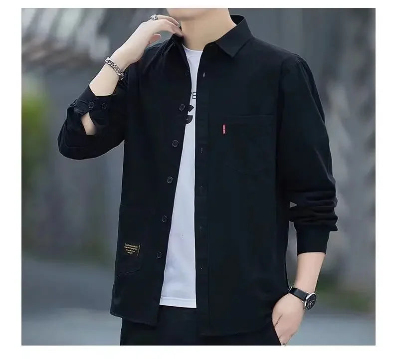 New Loose-fit Casual Men's Long Sleeve Vintage Japanese Shirt Jacket Spring Autumn Shirt Underwear