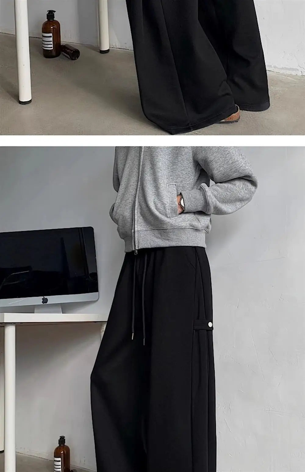 ey Deconstructed Spor Men's Sweatpants Casual Loose Wide Leg Long Trousers American Street Sle Autumn Winter Heavyweight