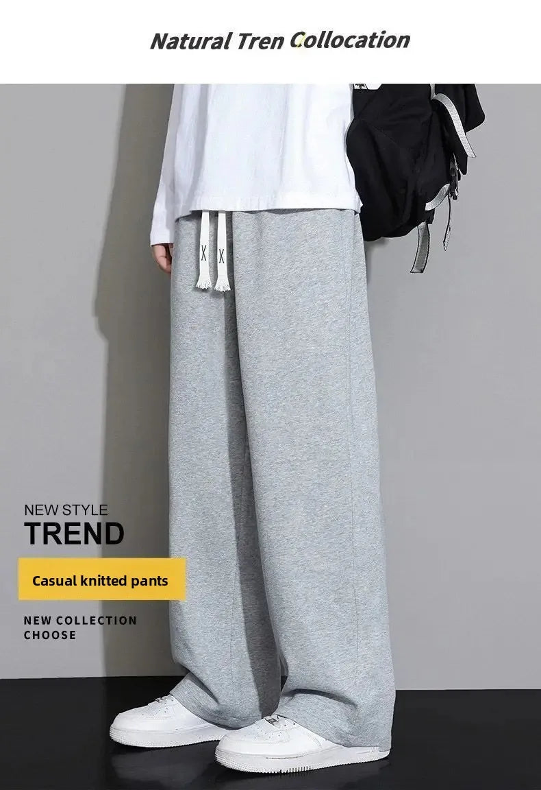 New Men's Casual Sports Pants Loose Elastic Waist Spring Autumn Versatile Straight Leg Long Trousers Comfortable Fit