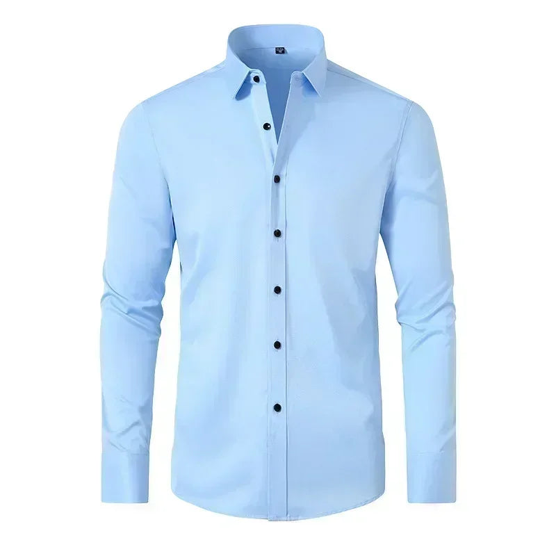 Non-iron, four-way stretch men's long sleeve shirt, silky foreign trade, cross-border amazon, euro men's tops, shirts