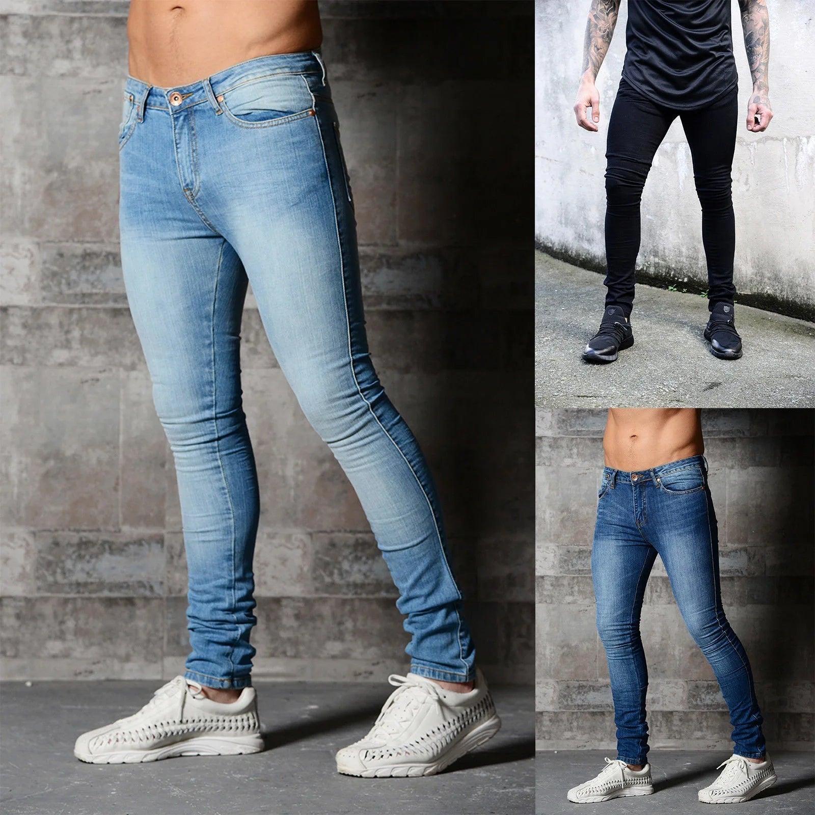 Casual Men's Jeans Pencil Pants Streetwear Skinny Denim Full Length Slim Trousers Slight Strech Europe America Distressed Jeans