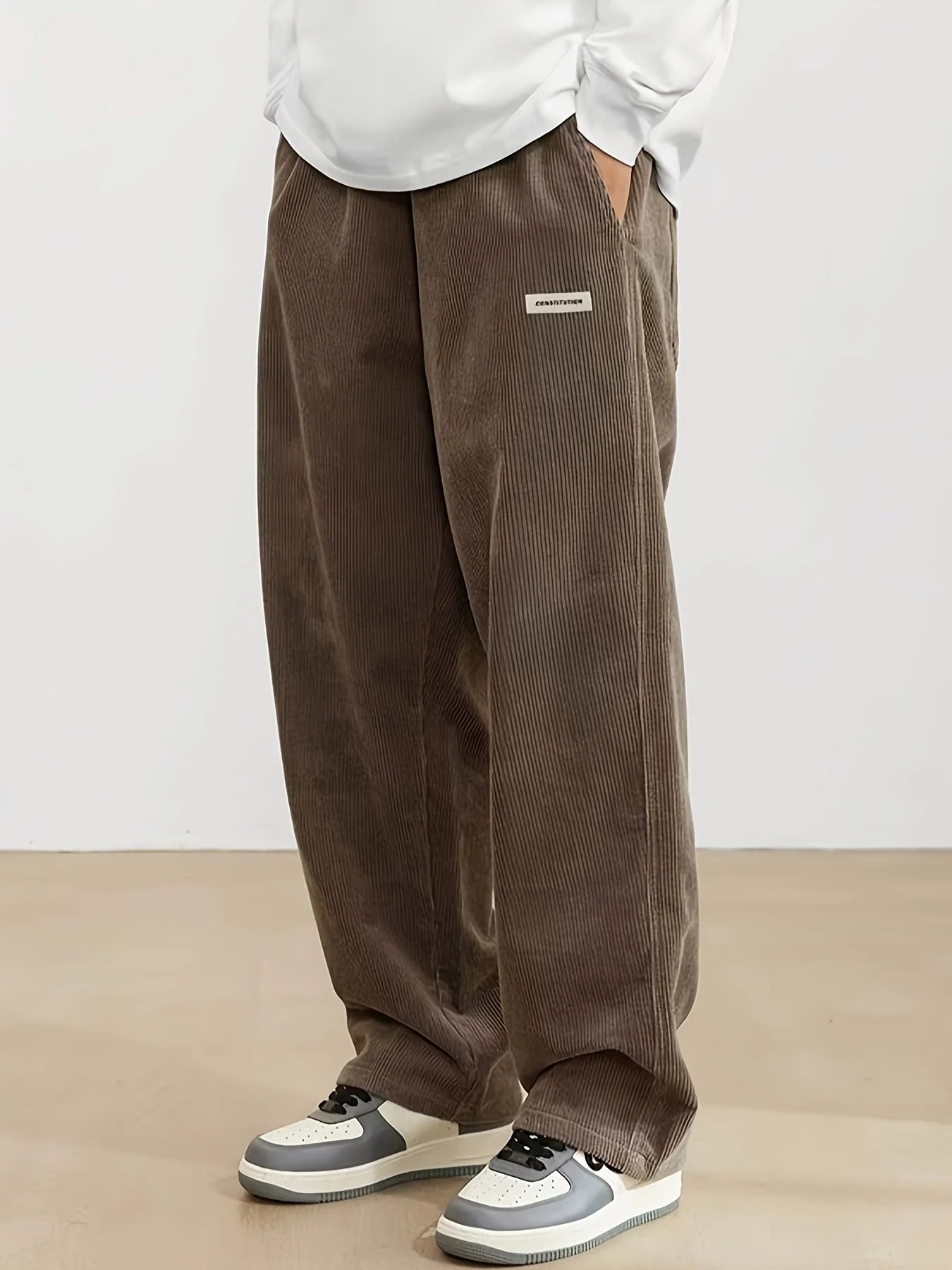 Men's corduroy loose European size hanging multi-functional casual straight leg pants, suitable for daily travel