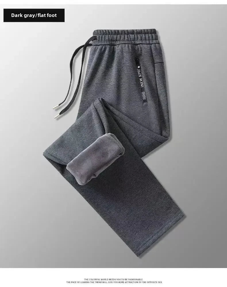 Autumn Winter Men's Loose-fit Casual Straight-leg Pants Fleece-lined Thickened Bunded Feet Sweatpants Trendy Male Style