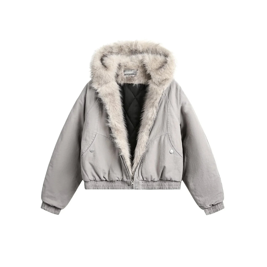 American Harajuku Warm Jacket Mens and Womens Retro Simple Plush Jacket with New Loose Leather Motorcycle Punk Fur Collar Jacket