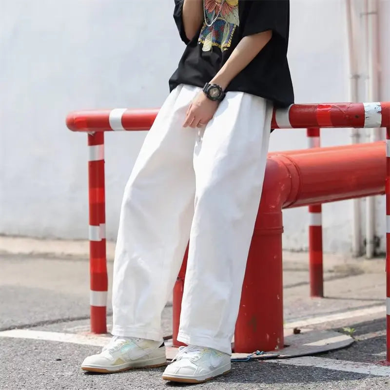 Loose Straight Leg Coffee Color Men's Casual Pants Pure Color Wide Leg Versatile Workwear Trousers Autumn Season Faionable