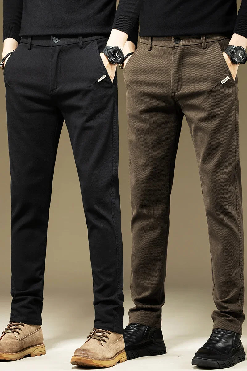 KUBRO Men's Pants Casual Cotton Solid Color Spring Autumn Straight Business Work Pants High Quality Fashion Black Grey Trousers