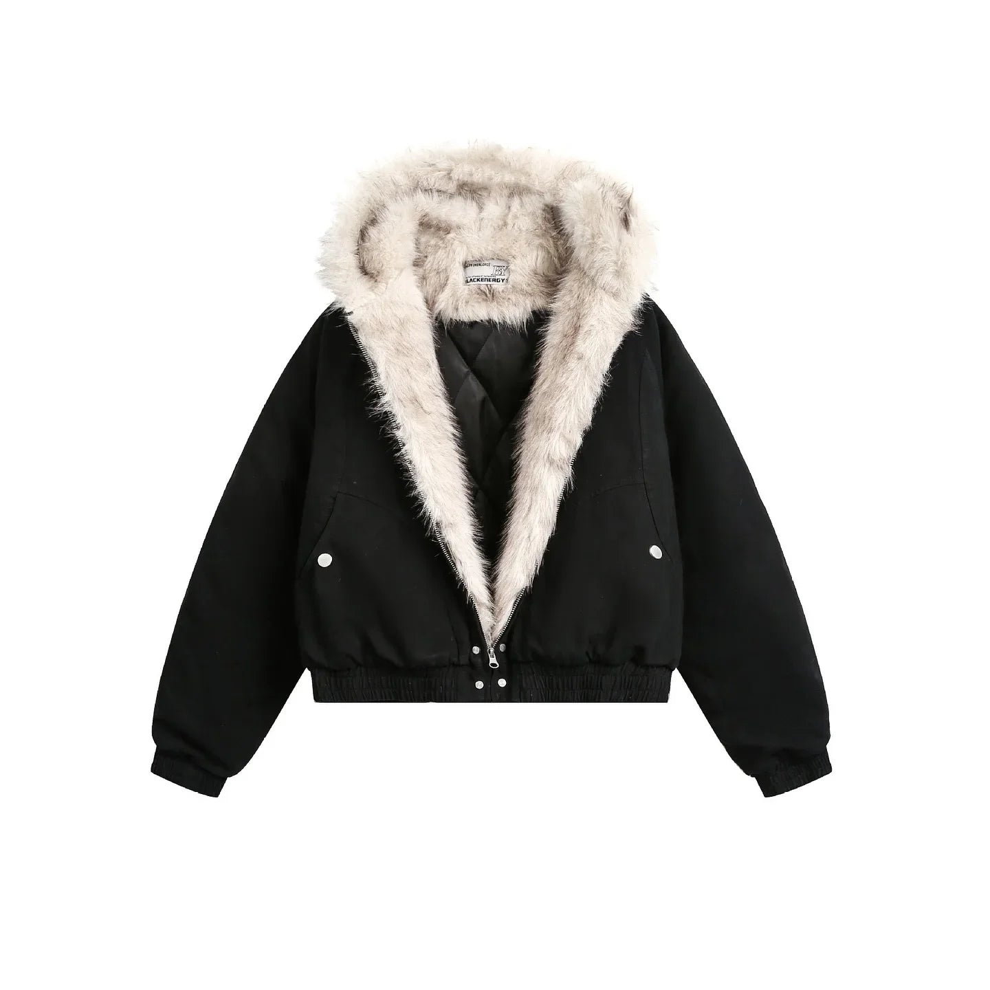 American Harajuku Warm Jacket Mens and Womens Retro Simple Plush Jacket with New Loose Leather Motorcycle Punk Fur Collar Jacket