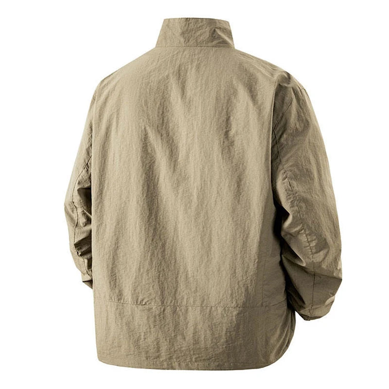 Men's Jacket Full Zip Up Work Jackets Stand Collar Casual Windbreaker Lightweight Long Sleeve Coats Outdoor Zip Up Streetwear