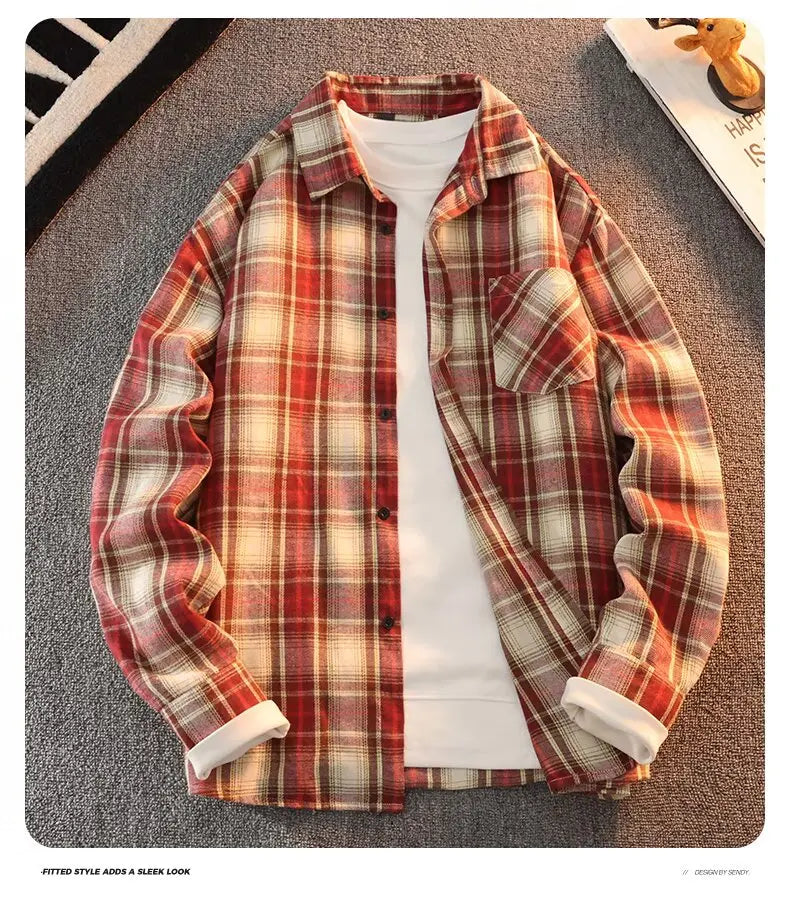 Long Sve Men's irt 2025 Spring New Sle Cool Retro Japanese id Large Size Collar irt Jaet Stand Fit Youth Faion