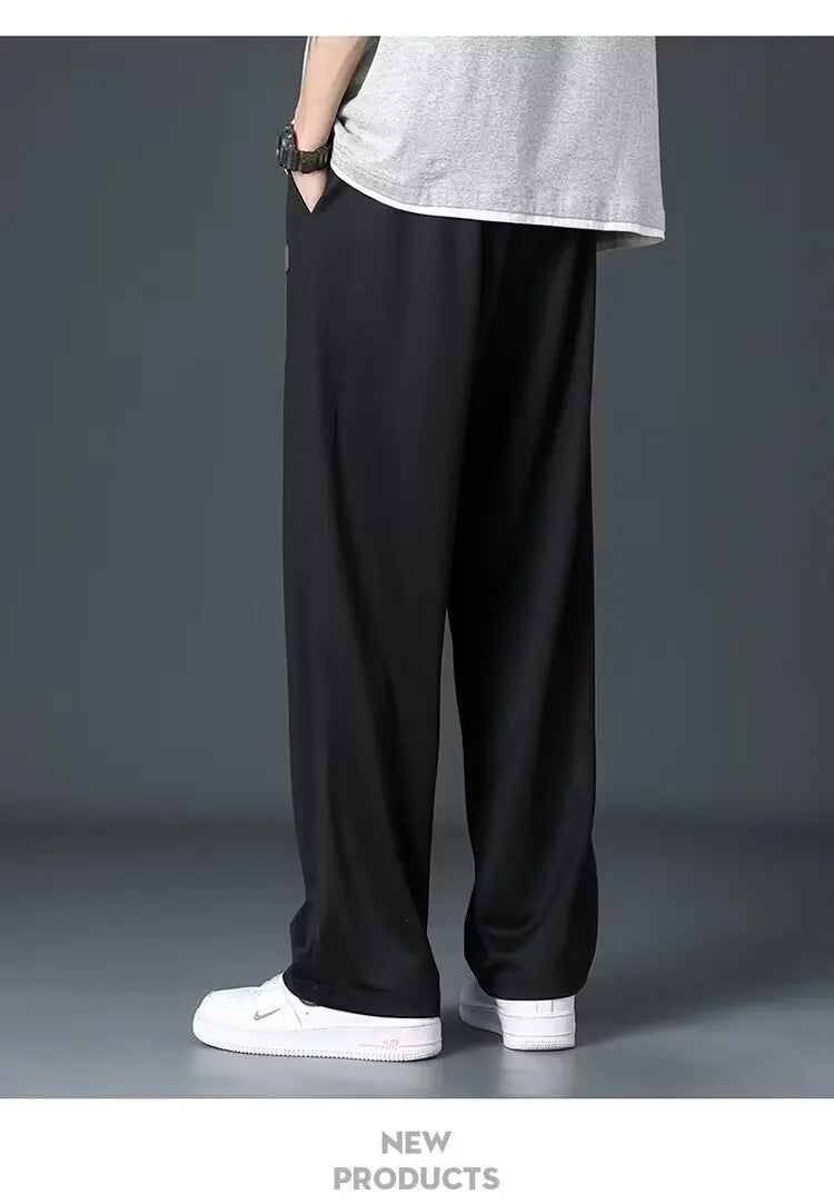 Casual long pants for boys, ice silk quick drying pants for spring and summer, thin, trendy brand straight tube, loose, hanging