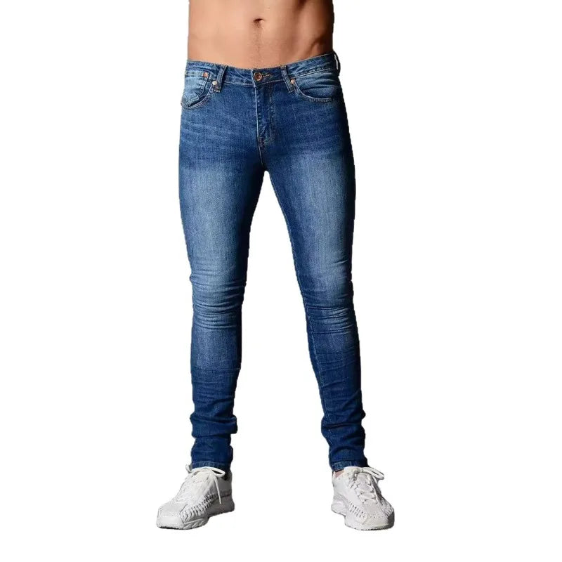 Casual Men's Jeans Pencil Pants Streetwear Skinny Denim Full Length Slim Trousers Slight Strech Europe America Distressed Jeans