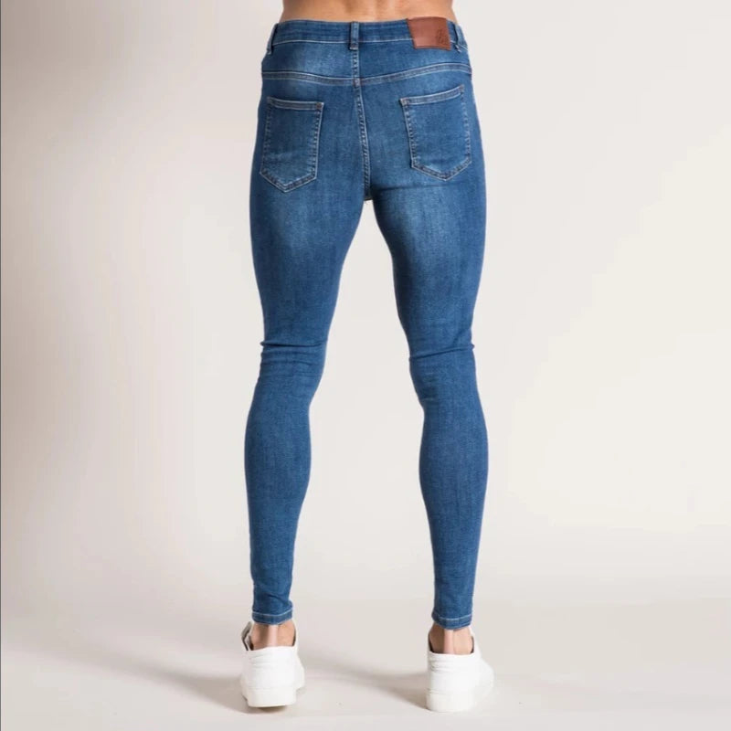Men's Jeans Ripped Full Length Denim Pants Casual Strech Four Seasons Skinny Pencil Pants Slim America Washed Distressed Jeans