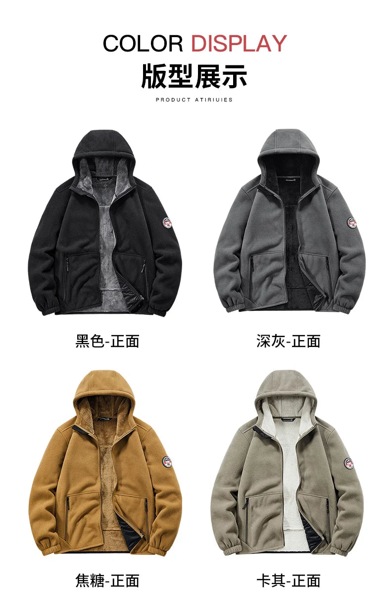New men's winter jacket warm coat with fleece lining  Korean-style casual hooded coat  windproof suede coat  men's clothing top