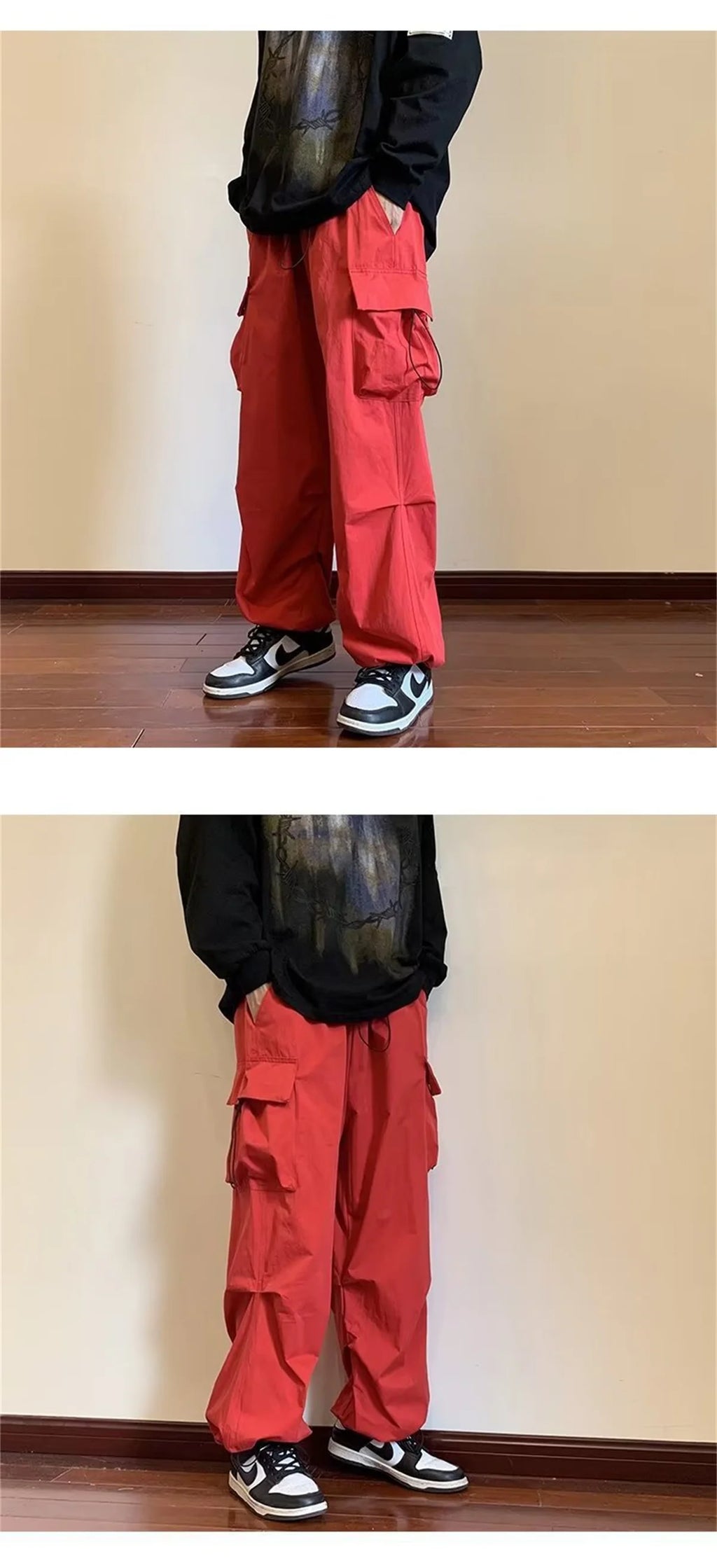Streetwear 2024 Spring Harem Casual Pants Men Elastic Waist Solid Color Cargo Pants Multi Pocket Loose Baggy Pants For Women