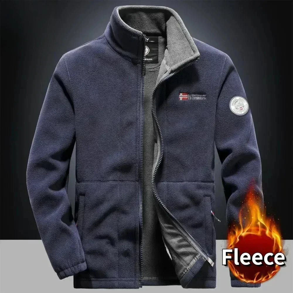 Winter Warm Fleece Jacket Men's Climbing Double Thickened Pocket Jacket Outdoor High Collar Windproof Ski Sweatshirt Coat Men
