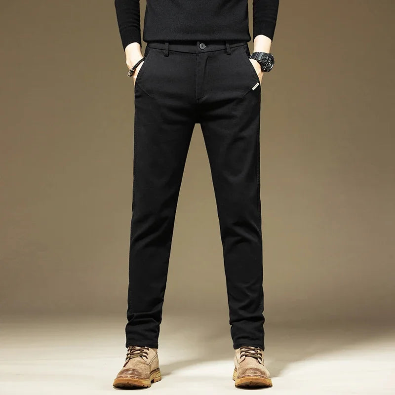 KUBRO Men's Pants Casual Cotton Solid Color Spring Autumn Straight Business Work Pants High Quality Fashion Black Grey Trousers