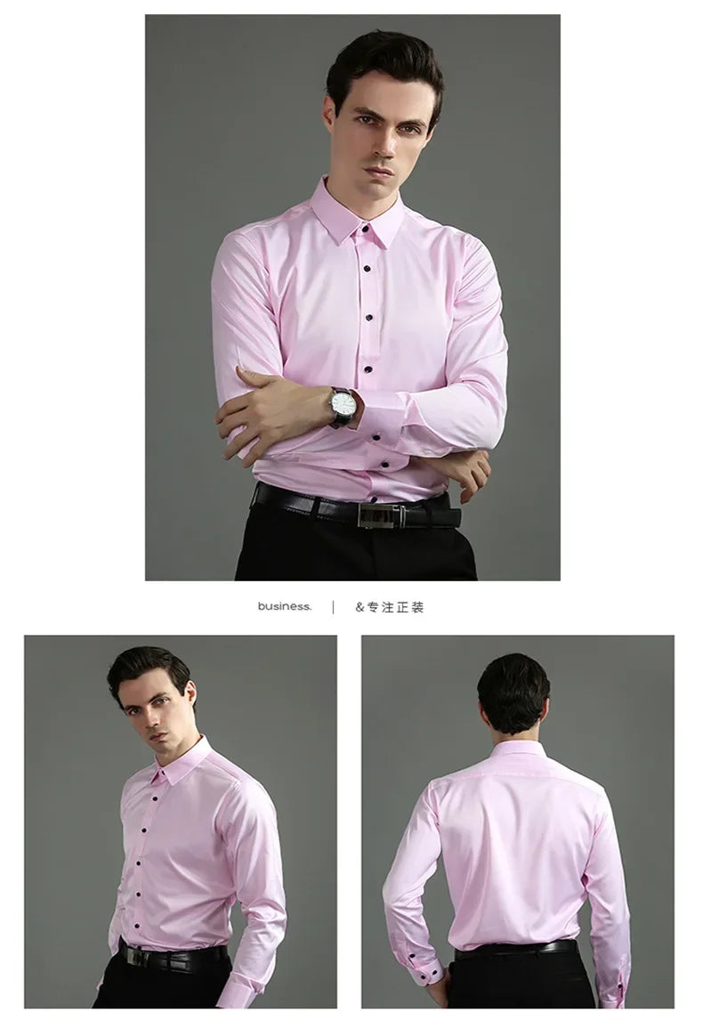 Non-iron, four-way stretch men's long sleeve shirt, silky foreign trade, cross-border amazon, euro men's tops, shirts