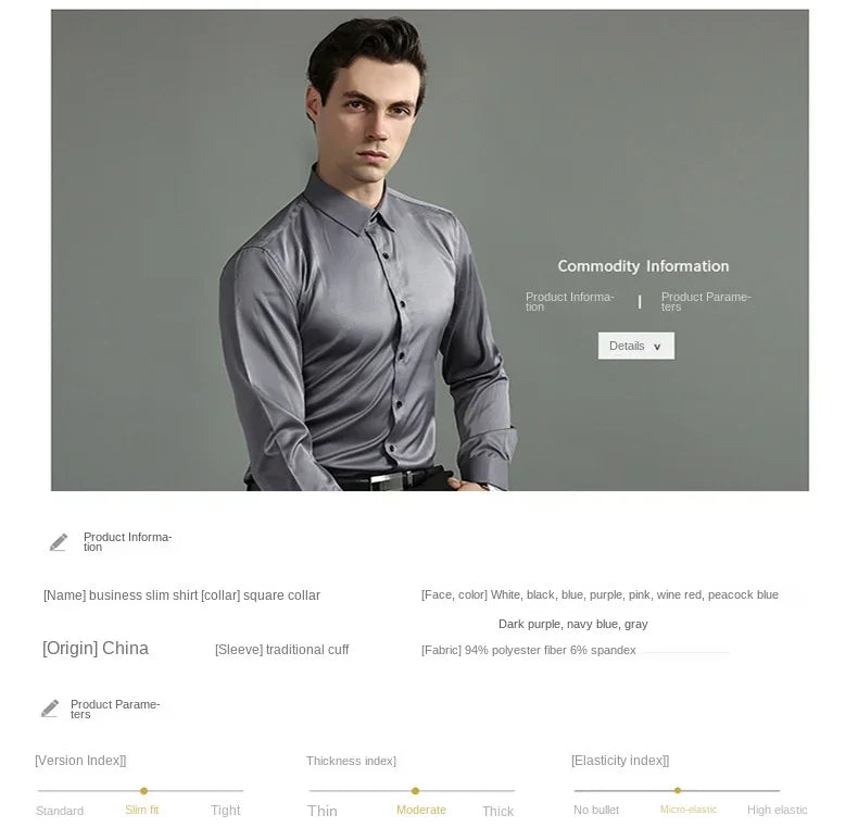 Non-iron, four-way stretch men's long sleeve shirt, silky foreign trade, cross-border amazon, euro men's tops, shirts