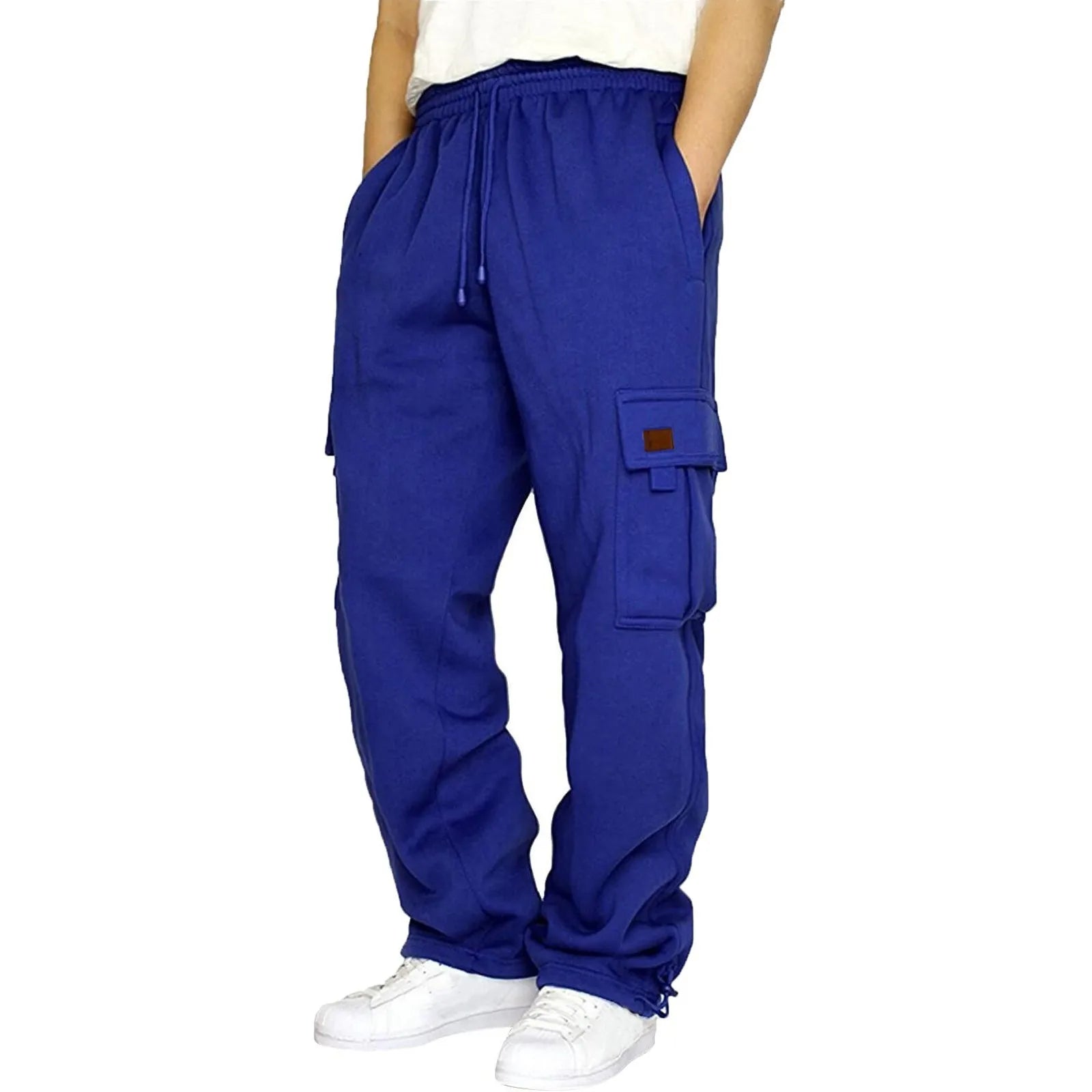 Cross-Border Trade Hot-Selling Men's Casual Fleece-Lined Jogger Pants with Multiple Pockets and Drawstring Loose Workwear Trouse