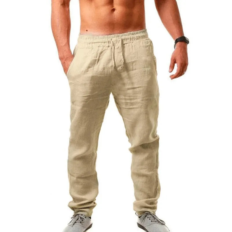 Spring/Summer New 9 Colors Men's Solid Color Cotton Linen Pants Autumn Streetwear Fashion Casual Solid Color Loose Trousers