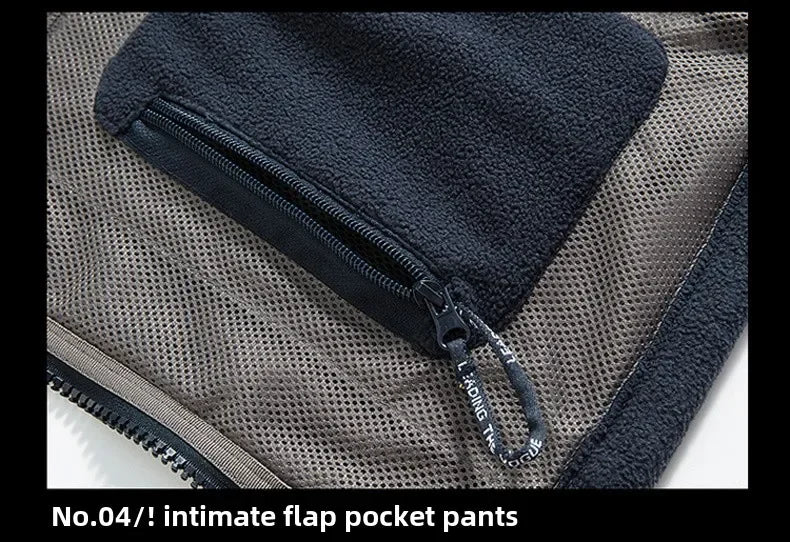 Winter Warm Fleece Jacket Men's Climbing Double Thickened Pocket Jacket Outdoor High Collar Windproof Ski Sweatshirt Coat Men