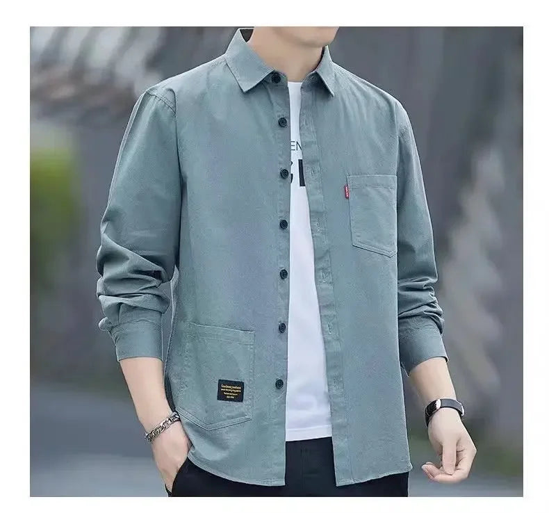 New Loose-fit Casual Men's Long Sleeve Vintage Japanese Shirt Jacket Spring Autumn Shirt Underwear