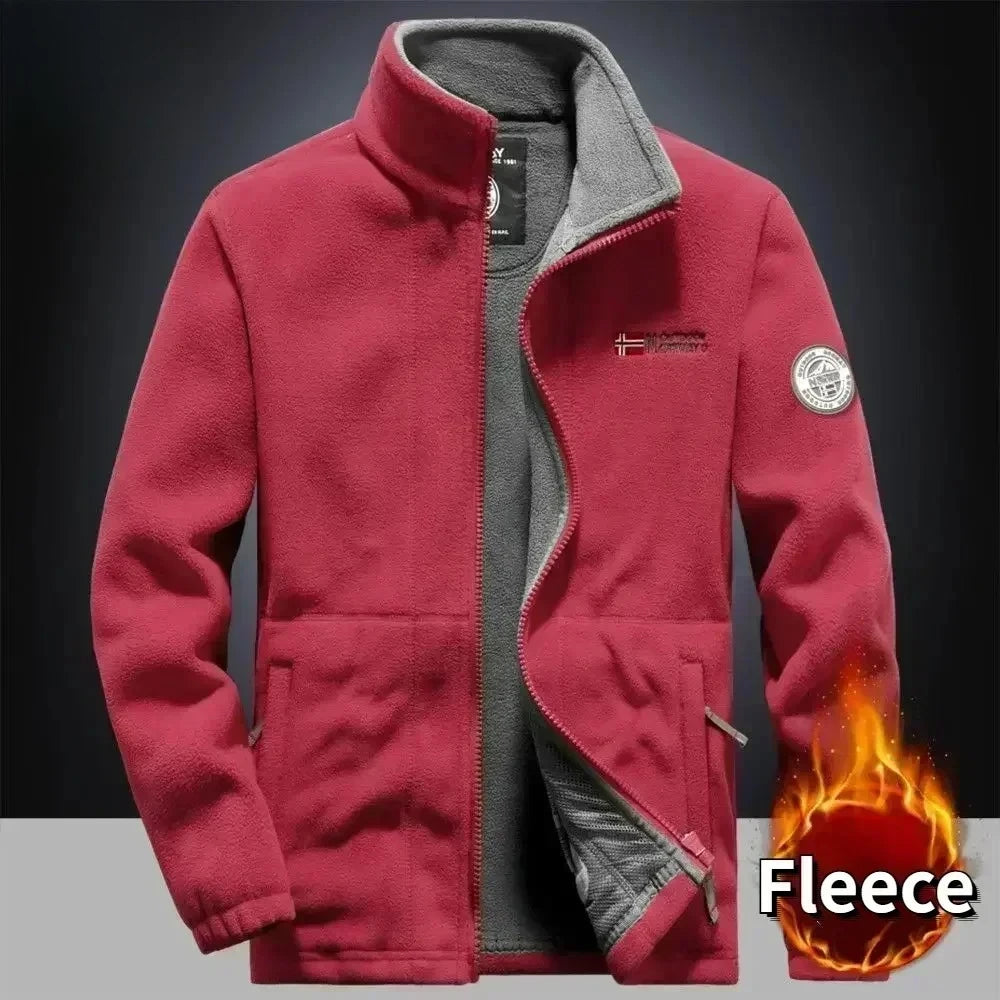 Winter Warm Fleece Jacket Men's Climbing Double Thickened Pocket Jacket Outdoor High Collar Windproof Ski Sweatshirt Coat Men