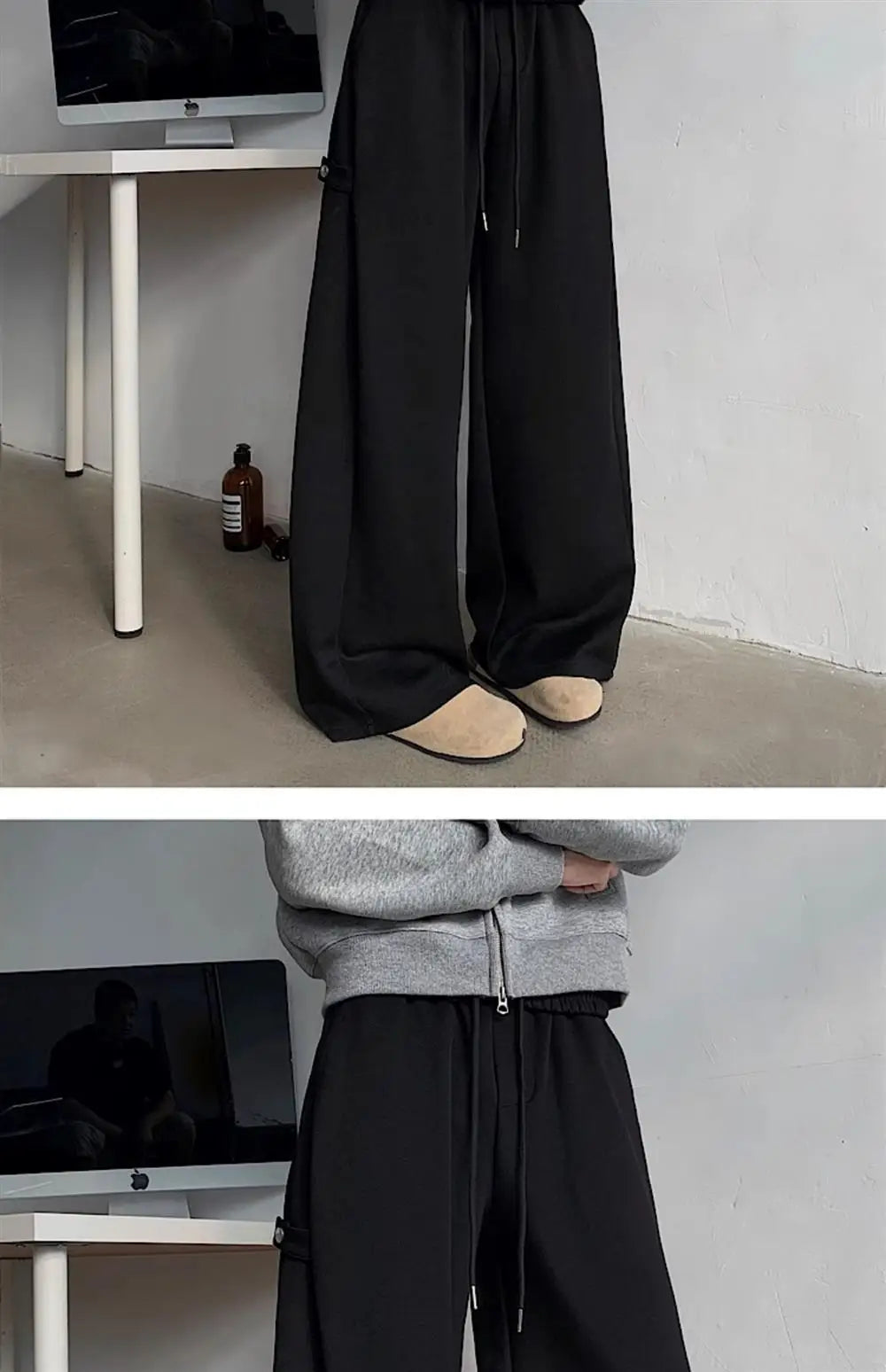 ey Deconstructed Spor Men's Sweatpants Casual Loose Wide Leg Long Trousers American Street Sle Autumn Winter Heavyweight