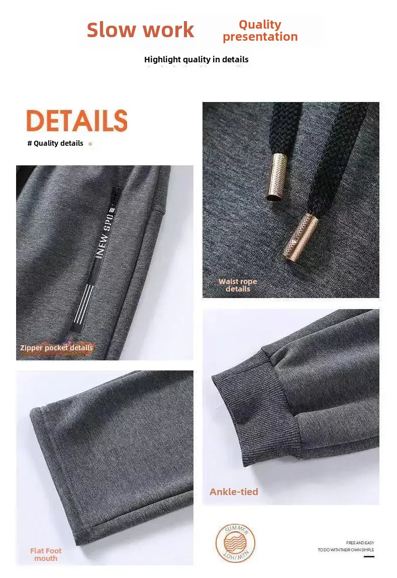 Autumn Winter Men's Loose-fit Casual Straight-leg Pants Fleece-lined Thickened Bunded Feet Sweatpants Trendy Male Style
