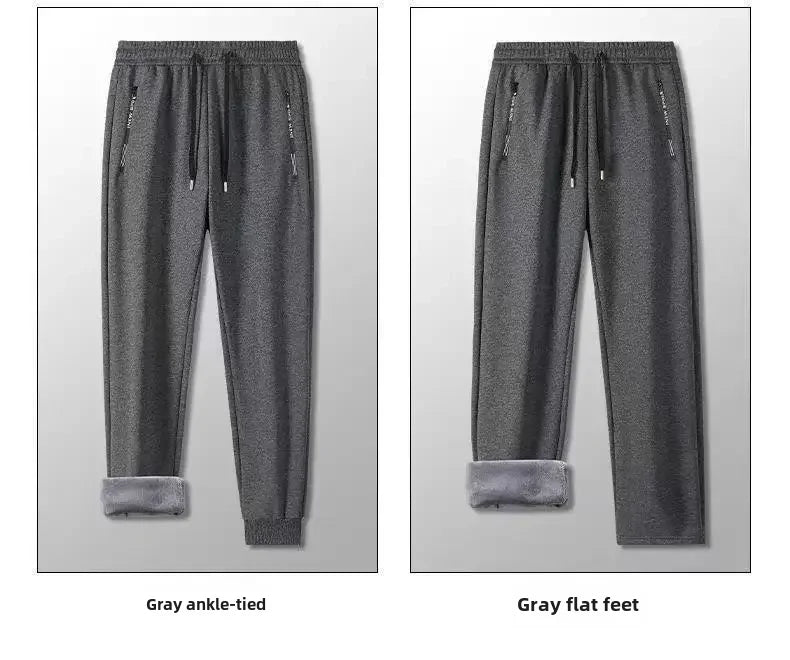 Autumn Winter Men's Loose-fit Casual Straight-leg Pants Fleece-lined Thickened Bunded Feet Sweatpants Trendy Male Style