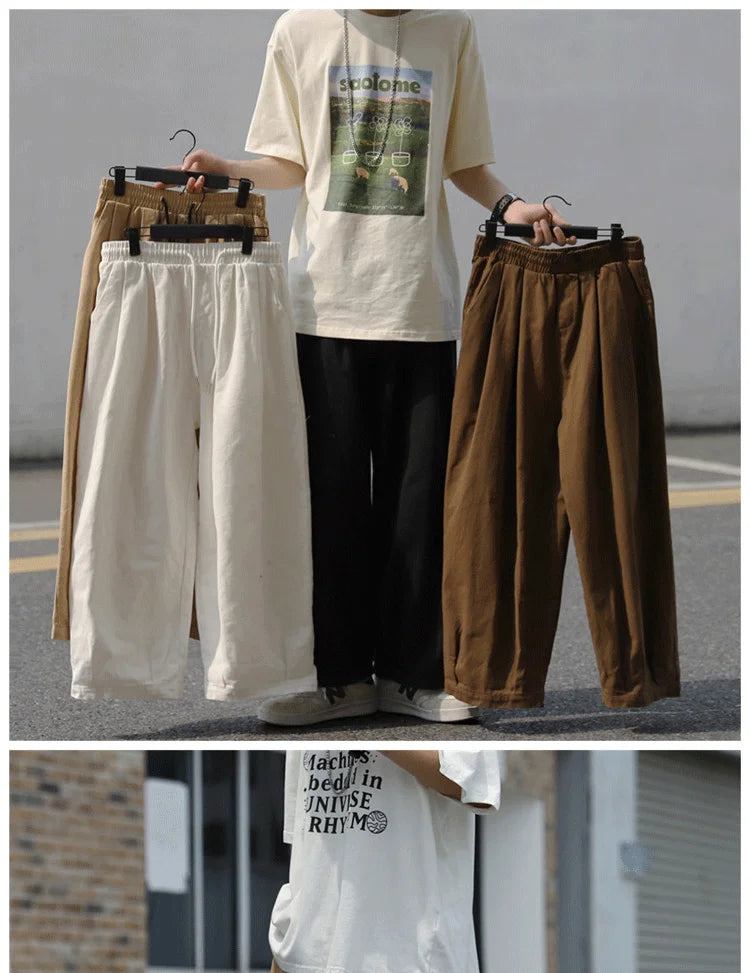 Loose Straight Leg Coffee Color Men's Casual Pants Pure Color Wide Leg Versatile Workwear Trousers Autumn Season Faionable