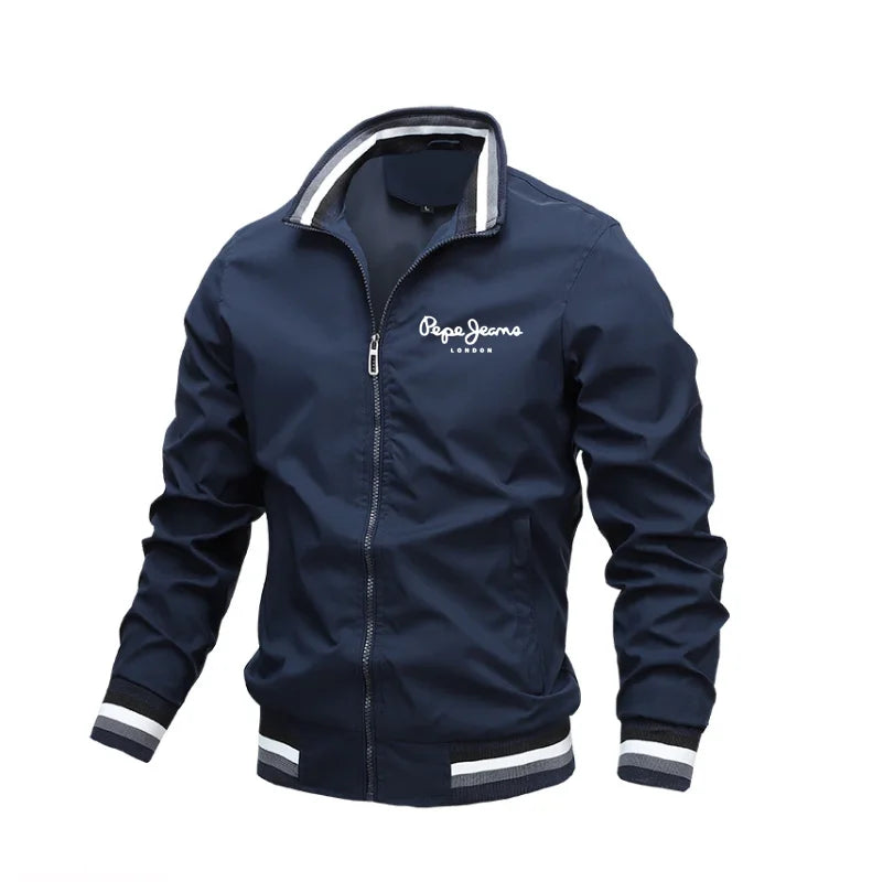 Autumn and Winter Men's Stand Collar Casual Zipper Jacket Outdoor Sports Coat Windbreaker Jacket for Men Waterproof Bomber