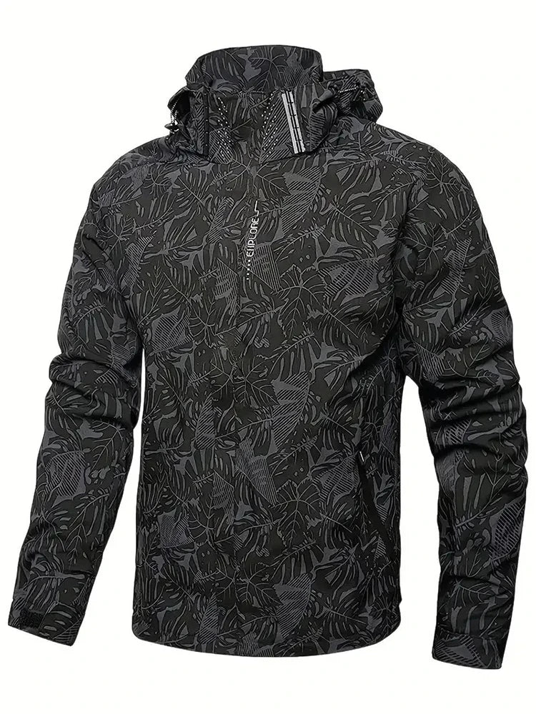 Men's Casual Waterproof Windbreaker Jacket Full Zip Up Hooded Shell Outdoor Hiking Coat For Autumn Plus Size