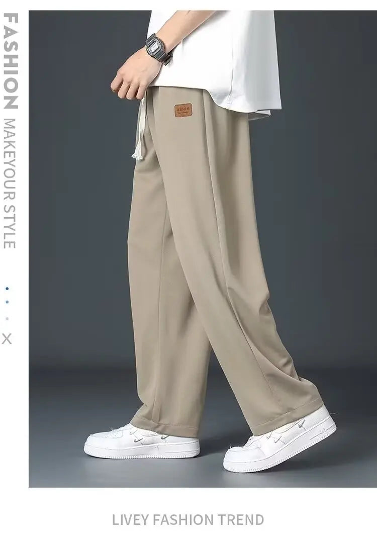 Casual long pants for boys, ice silk quick drying pants for spring and summer, thin, trendy brand straight tube, loose, hanging