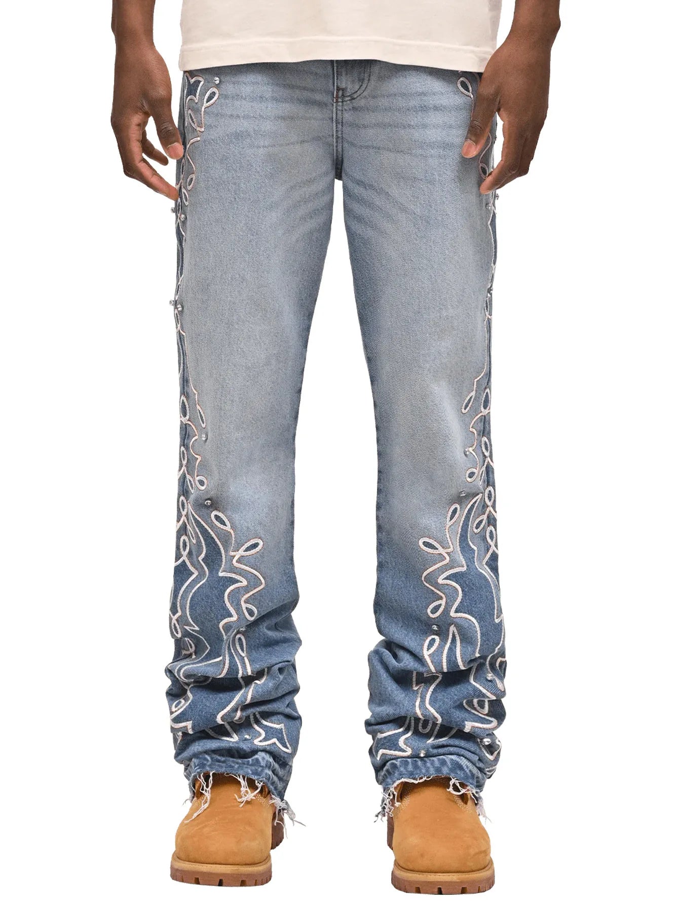 Men's Jeans 2025 Streetwears Straight Jeans Full Length Denim Pants Slight Strech Embroidery Loose Fashion Embroidery  Man Jeans