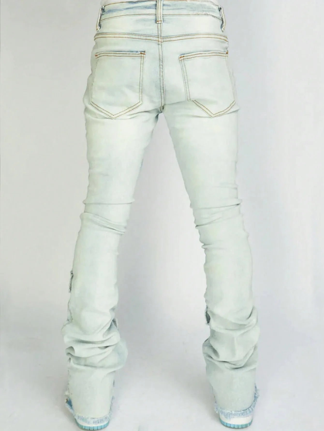 Men's Denim Pants Fashion High Street Jeans Zipper Fly American Straight Full Length Slight Strech Ripped Hole Stonewashed Jeans