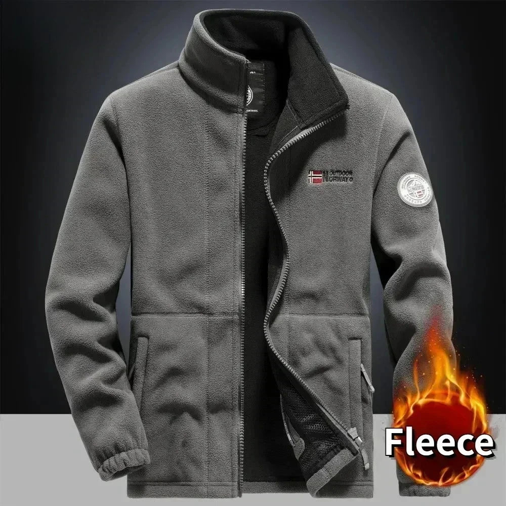 Winter Warm Fleece Jacket Men's Climbing Double Thickened Pocket Jacket Outdoor High Collar Windproof Ski Sweatshirt Coat Men