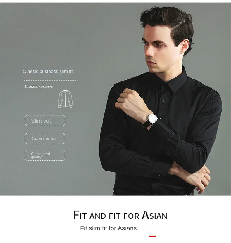 Non-iron, four-way stretch men's long sleeve shirt, silky foreign trade, cross-border amazon, euro men's tops, shirts