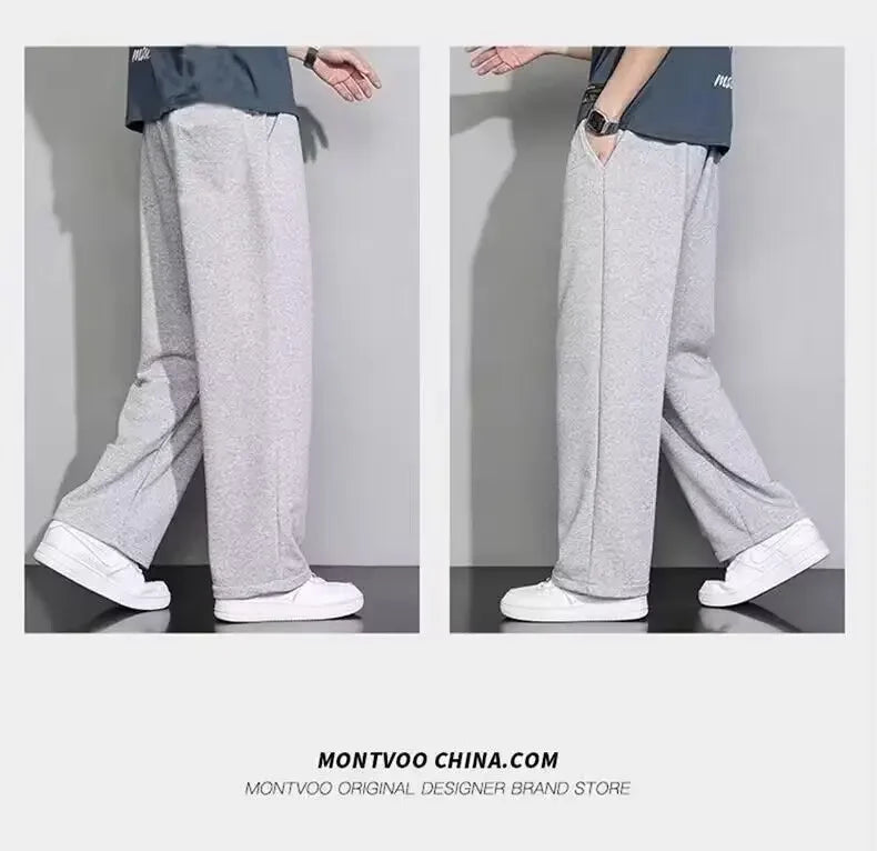 New Men's Casual Sports Pants Loose Elastic Waist Spring Autumn Versatile Straight Leg Long Trousers Comfortable Fit