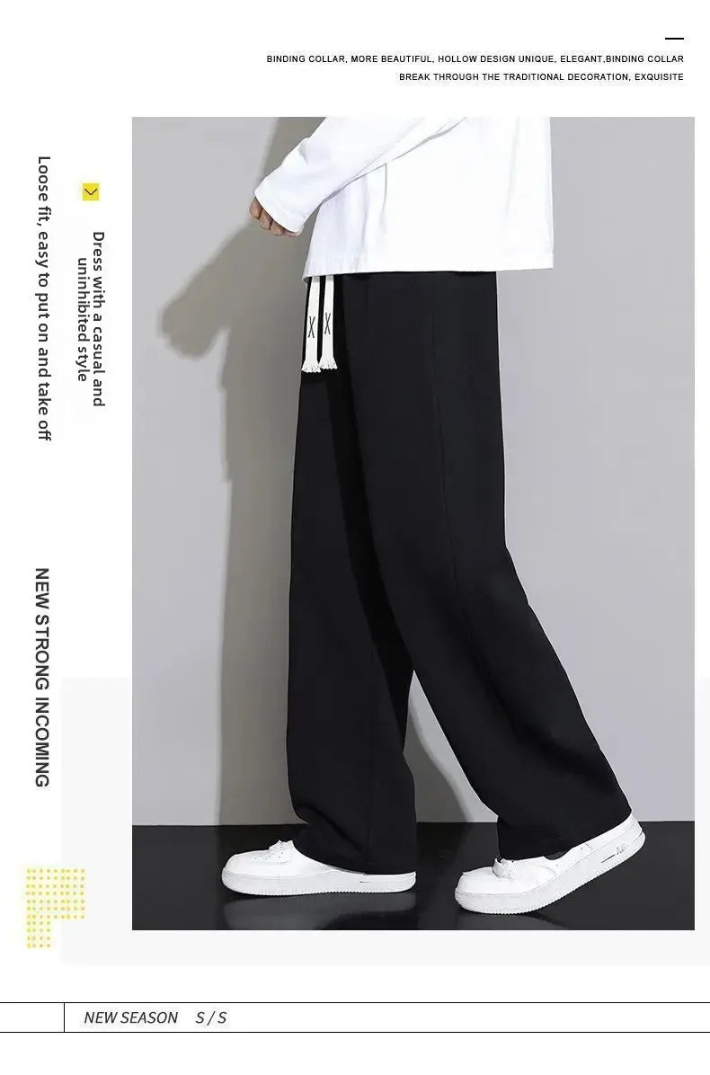 New Men's Casual Sports Pants Loose Elastic Waist Spring Autumn Versatile Straight Leg Long Trousers Comfortable Fit