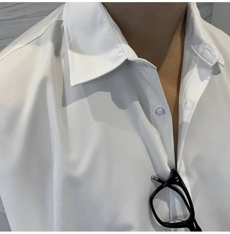 100% Polyester Loose Style Men Shirt Long Sleeve High-end Gray Light-ready Western Suit Innerwear Oversize Trendy