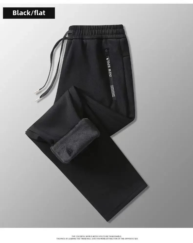 Autumn Winter Men's Loose-fit Casual Straight-leg Pants Fleece-lined Thickened Bunded Feet Sweatpants Trendy Male Style