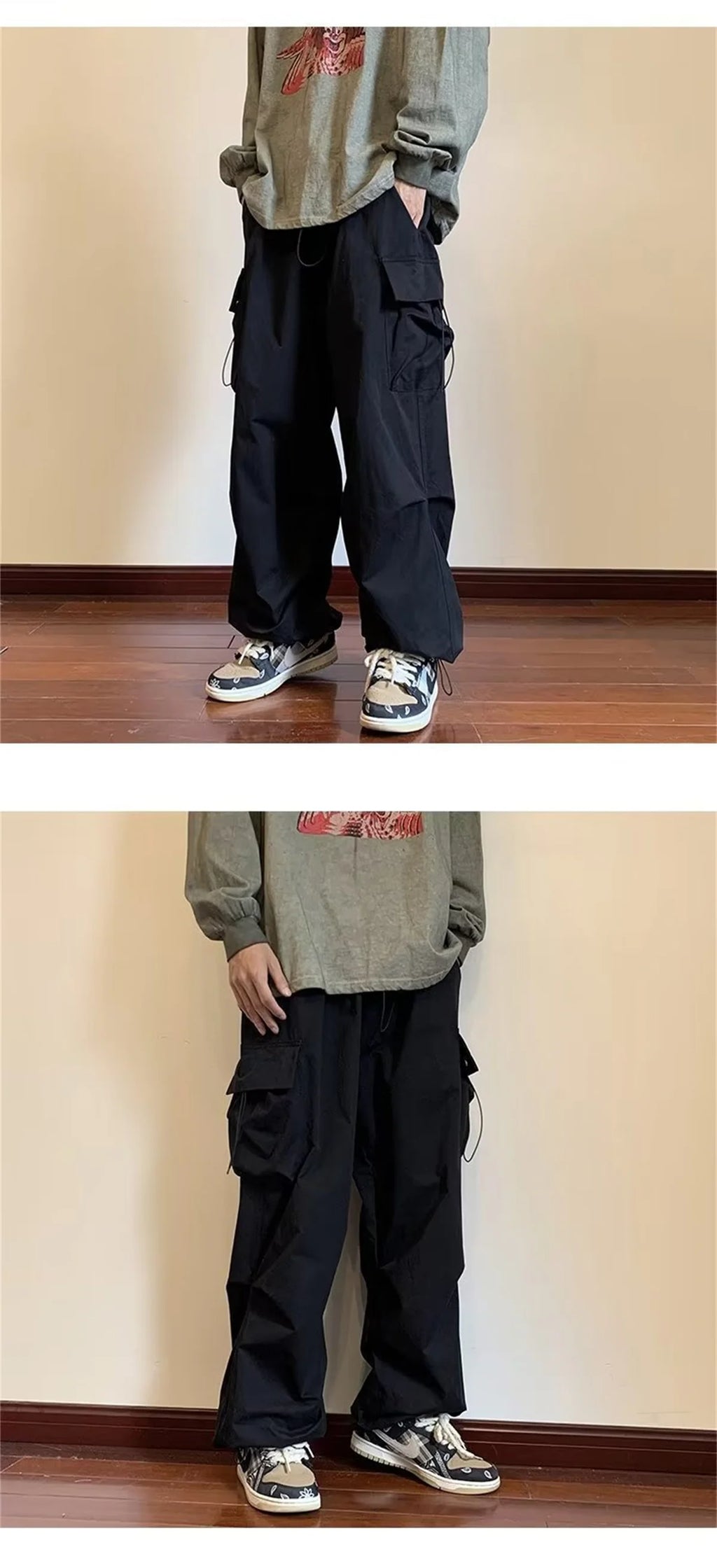 Streetwear 2024 Spring Harem Casual Pants Men Elastic Waist Solid Color Cargo Pants Multi Pocket Loose Baggy Pants For Women