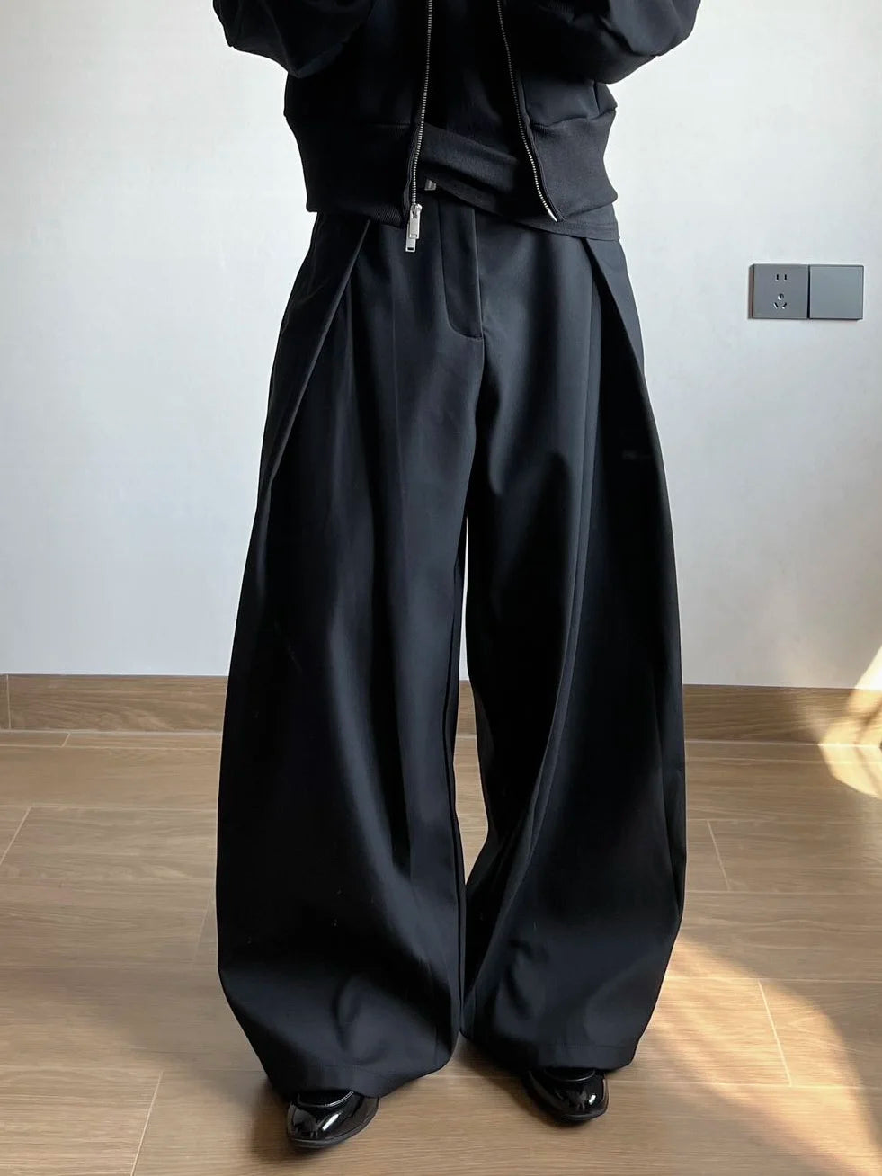 Casual American Sle Pleated Knife  Wide Leg Pants Men Women Loose Straight Cut Suit Trousers Breathable Comfortable